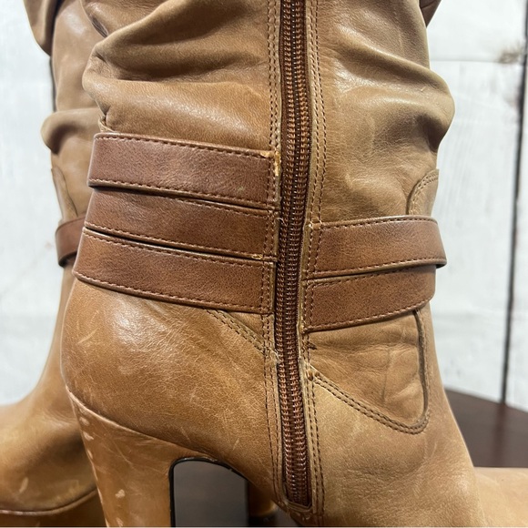 JESSICA SIMPSON faux leather Women's Tall Brown Platform Heeled Slouch Boots 7.5 - Picture 9 of 16